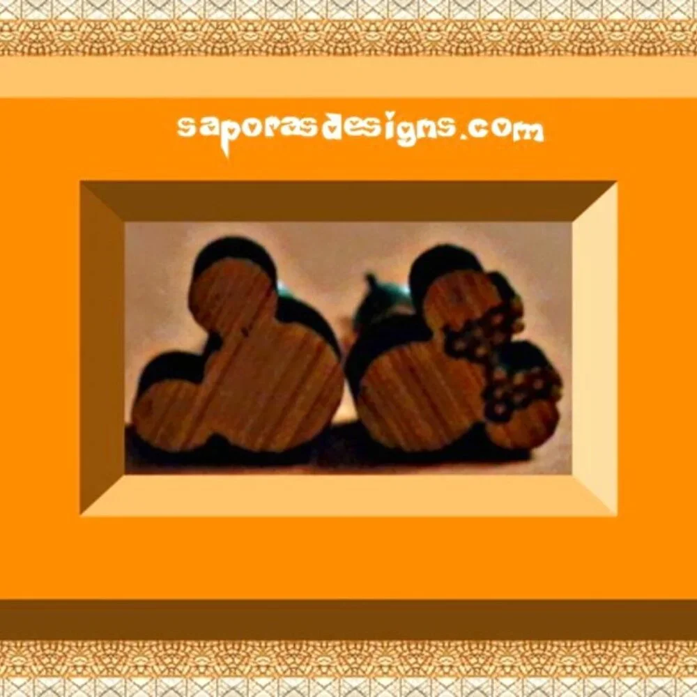 Handmade Wood Minnie Mouse Theme Stud Earrings